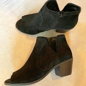 Lucky Brand black, peep-toe, cut-out, 2" heel booties. Size 6.